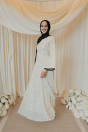 Cream Polka Dotted Long Sleeve Maxi Dress