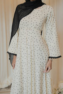 Cream Polka Dotted Long Sleeve Maxi Dress