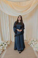 Navy Chantilly Lace Trim Long Sleeve Top with Maxi Skirt Set