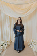 Navy Chantilly Lace Trim Long Sleeve Top with Maxi Skirt Set