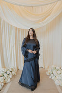 Navy Chantilly Lace Trim Long Sleeve Top with Maxi Skirt Set