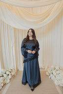 Navy Chantilly Lace Trim Long Sleeve Top with Maxi Skirt Set