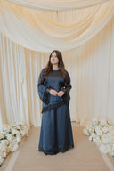 Navy Chantilly Lace Trim Long Sleeve Top with Maxi Skirt Set