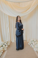 Navy Chantilly Lace Trim Long Sleeve Top with Maxi Skirt Set