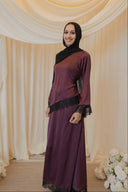 Purple Chantilly Lace Trim Long Sleeve Top with Maxi Skirt Set