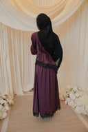 Purple Chantilly Lace Trim Long Sleeve Top with Maxi Skirt Set