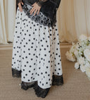 White Cotton Polka Dot Maxi Skirt with Chantilly Lace Hem